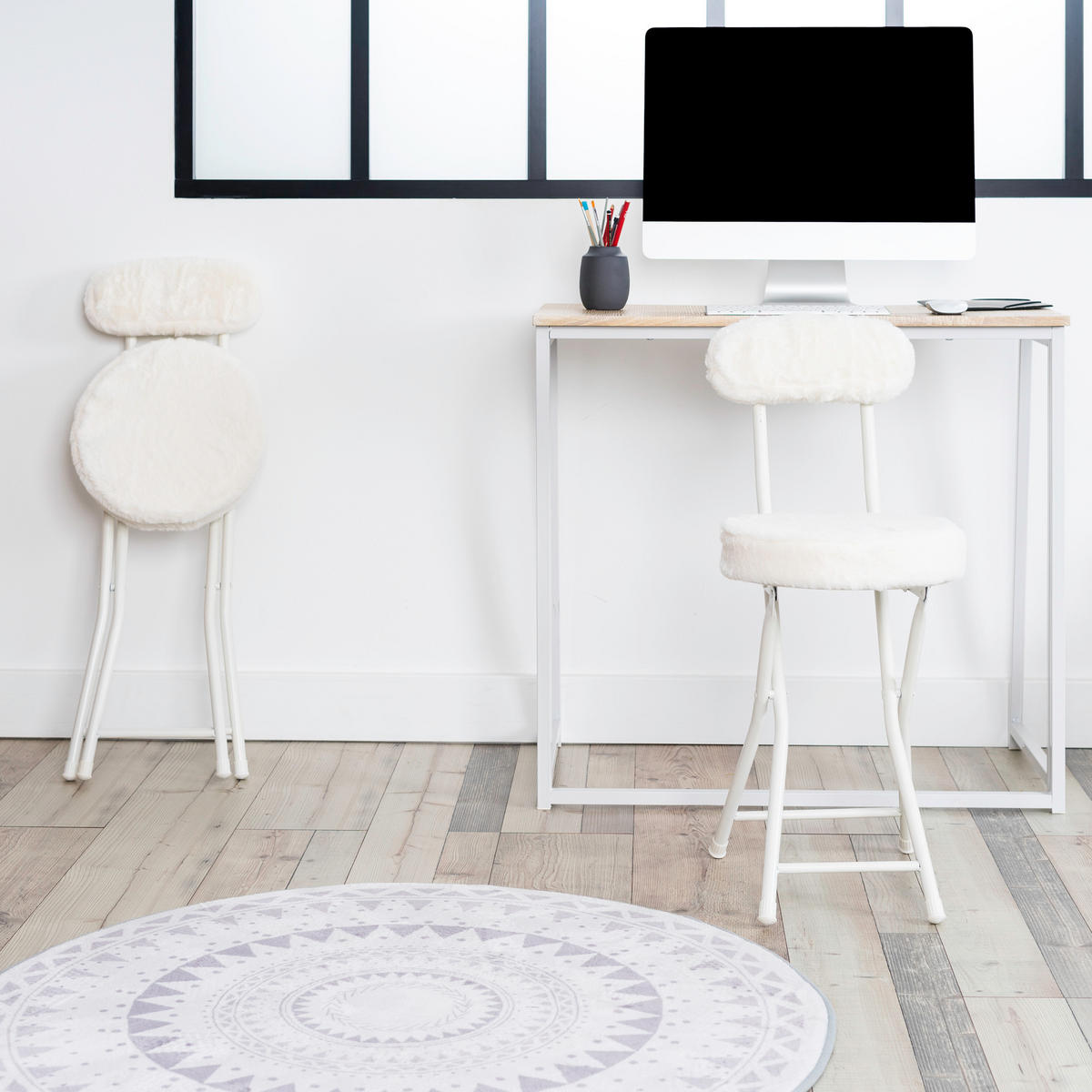 KLAPPSTUHL in Eisen Webstoff - Weiß, Metall (24.5/75/35cm) - Meubles Cosy