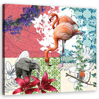WANDBILD flamingo collage - Multicolor, Textil (50/50cm) - Feeby