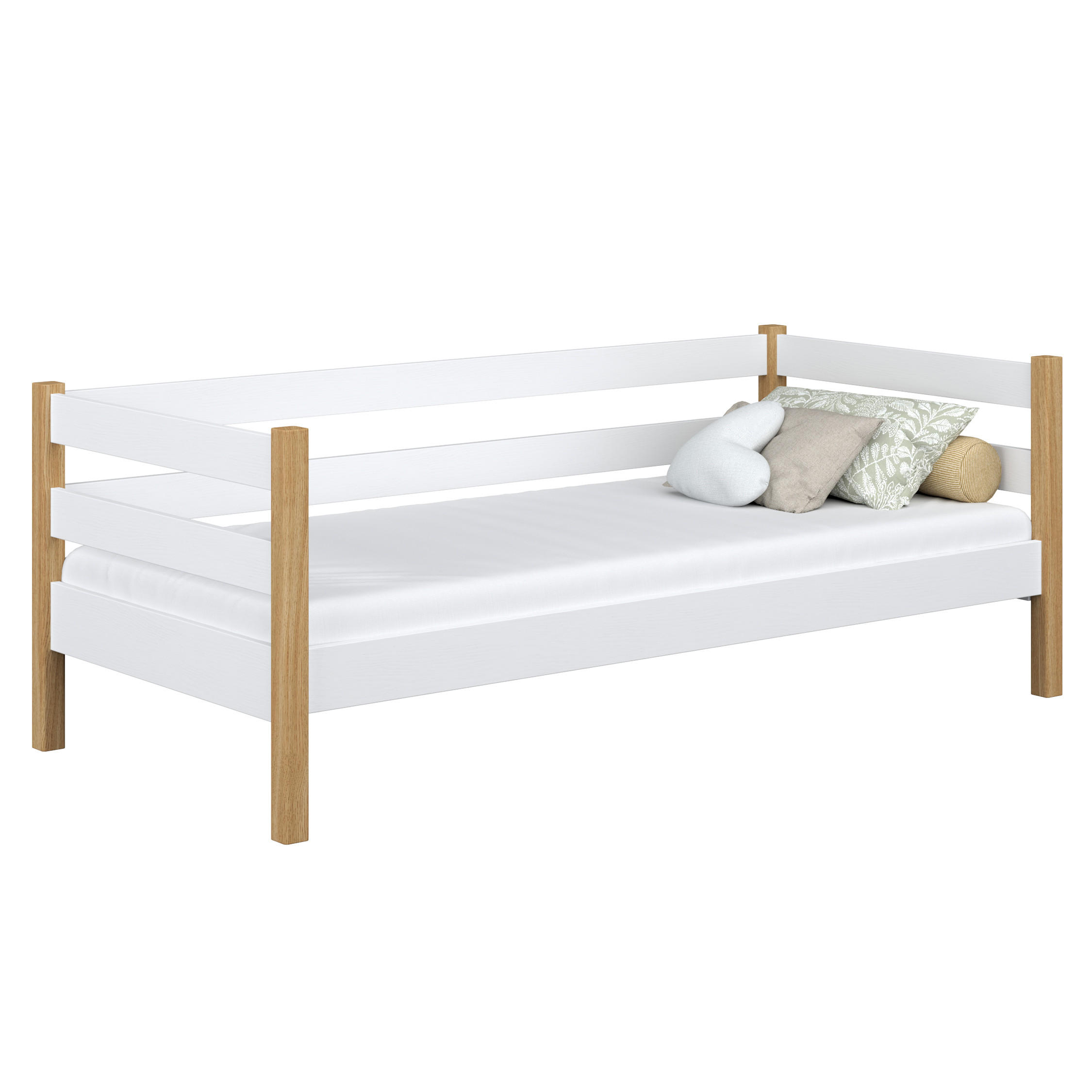 TAGESBETT Weiß / Eiche Natur 120/200 - Eiche Artisan/Weiß, Naturmaterialien/Holz (120/200cm) - N-Wood