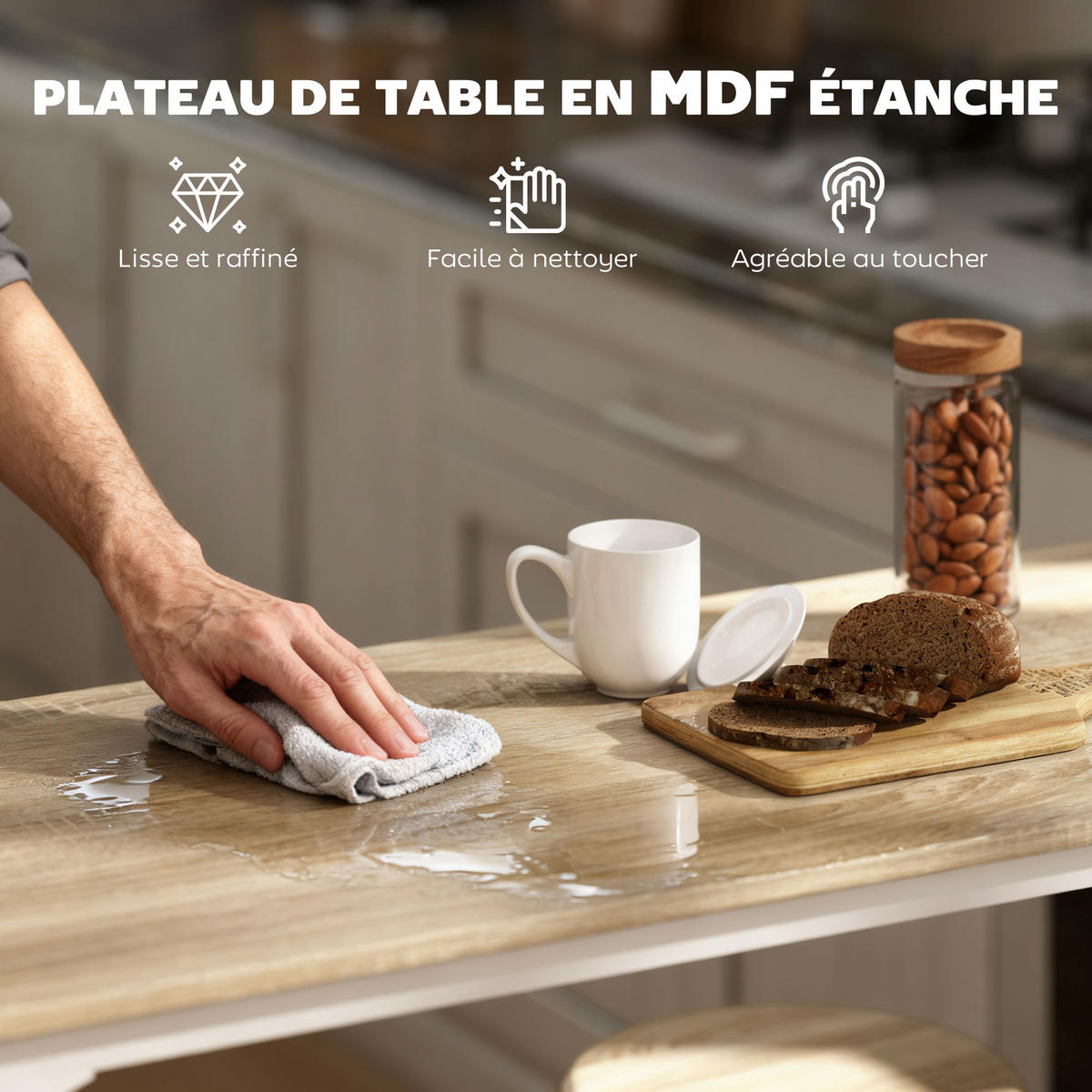 BARTISCH-SET DE-14809 4 Hocker mit Fußstütze Holzoptik/Weiß - Braun, Metall (110/50/89.5cm) - ComfortXL