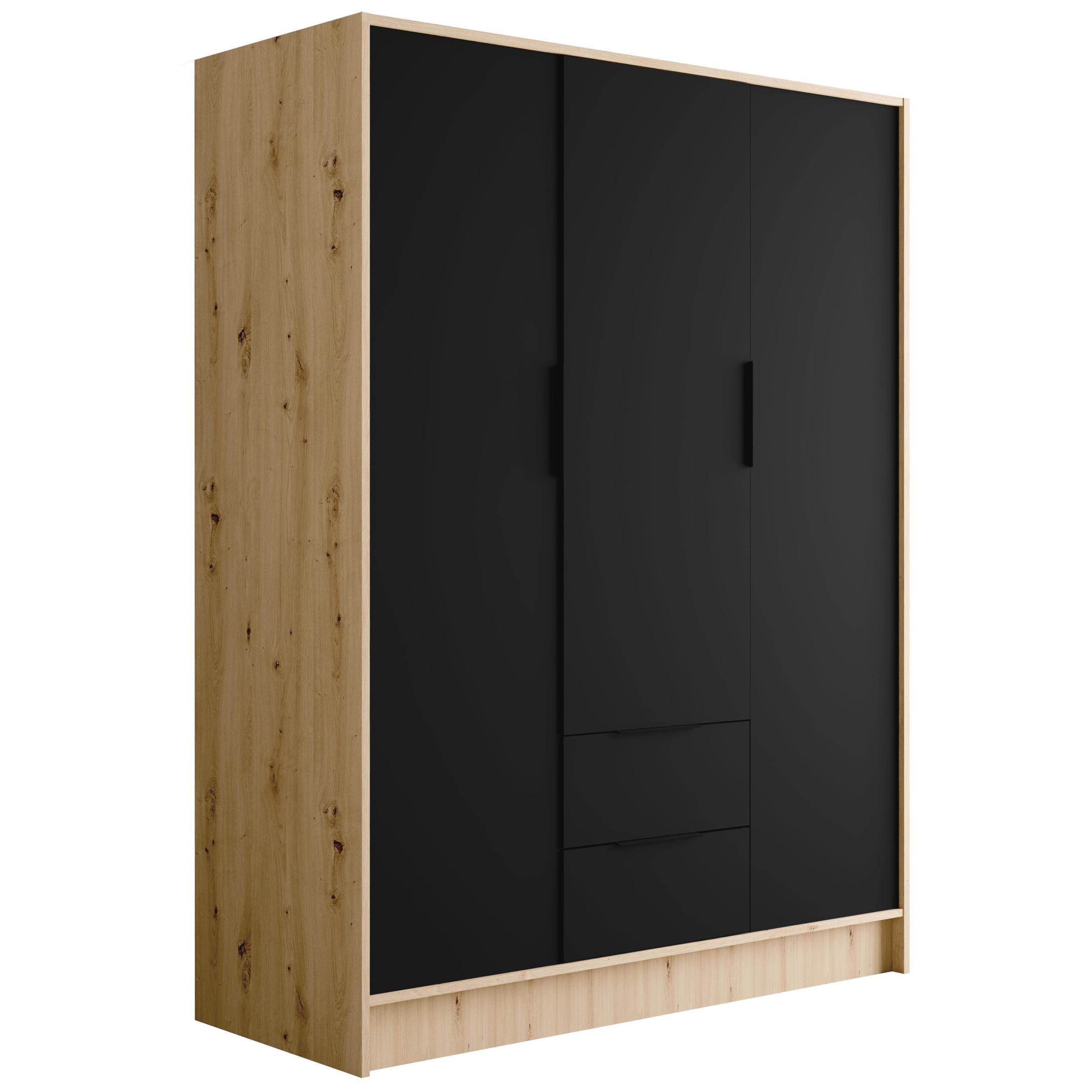 KLEIDERSCHRANK mit Flügeltüren KOLIN 150x200cm Artisan / Schwarz - Schwarz/Eiche Artisan, Holzwerkstoff (150/200/51cm) - ALTDECOR