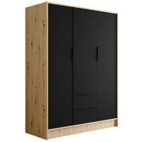 KLEIDERSCHRANK mit Flügeltüren KOLIN 150x200cm Artisan / Schwarz - Schwarz/Eiche Artisan, Holzwerkstoff (150/200/51cm) - ALTDECOR