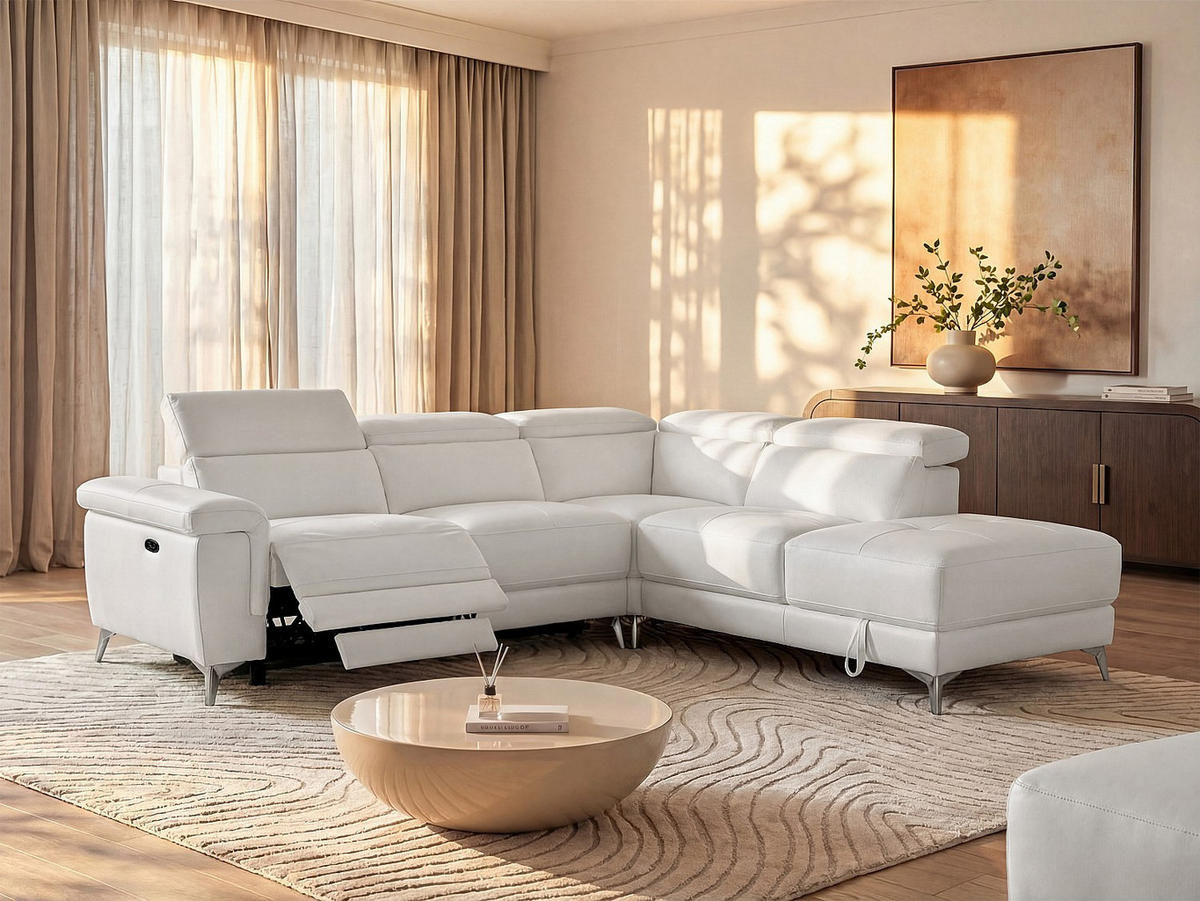 RELAXSOFA - 5 Personen - leder - elfenbeinfarben Pascaline - Weiß, Leder/Metall (277/78/244cm) - Vente-Unique