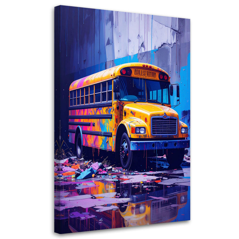 LEINWANDBILD Gelber Schulbus 70x100cm - Multicolor, Textil (70/100cm) - Feeby