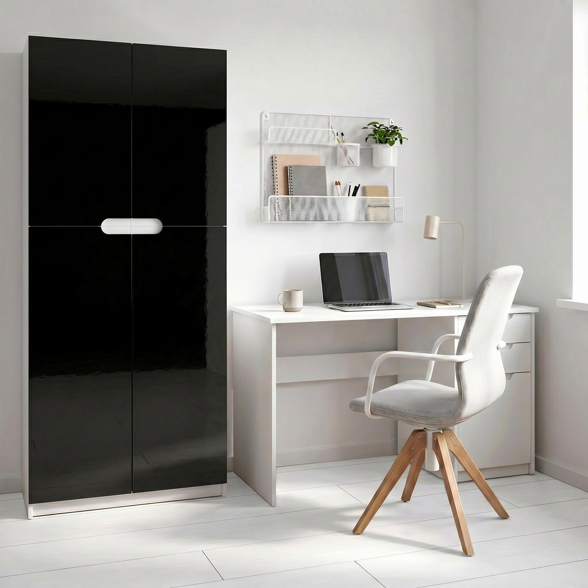 BÜROSCHRANK Logan Fronten in Schwarz Hochglanz - Schwarz Hochglanz, Holzwerkstoff (82/184/37cm) - Vladon