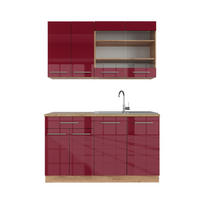 SINGLEKÜCHE Fame-Line Bordeaux Hochglanz/Goldkraft Eiche 140 cm ohne AP - Bordeaux/Eiche Wotan, Holzwerkstoff (140/81.6/46cm) - Vicco