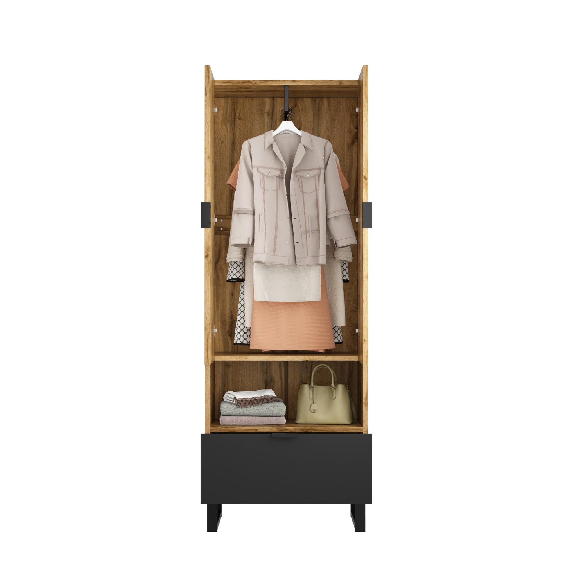 GARDEROBE 180/65/38 cm Natur/Schwarz aus Spanplatte mit Kleiderstange - Naturfarben, Holzwerkstoff (38/65/180cm) - OKMYHOME