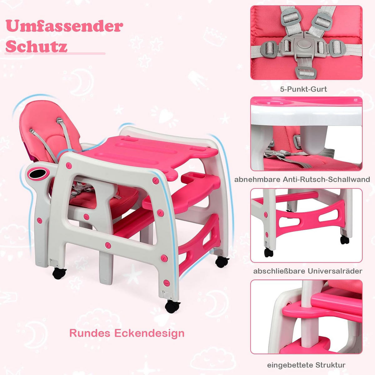 BABYHOCHSTUHL Pink - Pink, Kunststoff (51/104/62cm) - COSTWAY