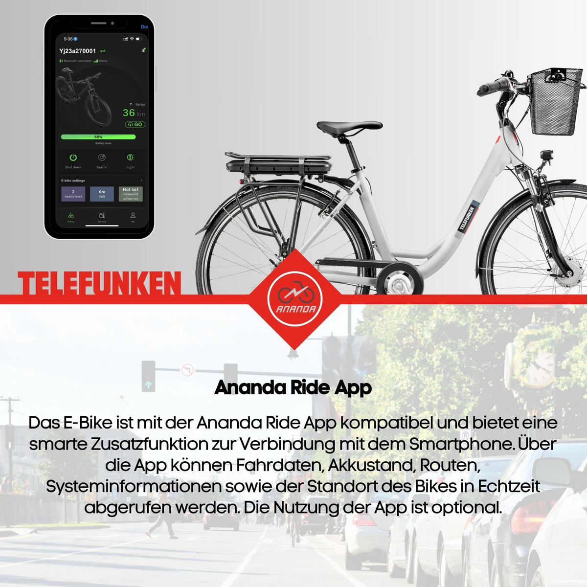 E-BIKE Cityrad Multitalent RC667 28 Zoll Elektrofahrrad 536,5 Wh Frontmotor 7-Gang-Kettenschaltung - Weiß, Metall (110cm) - Telefunken
