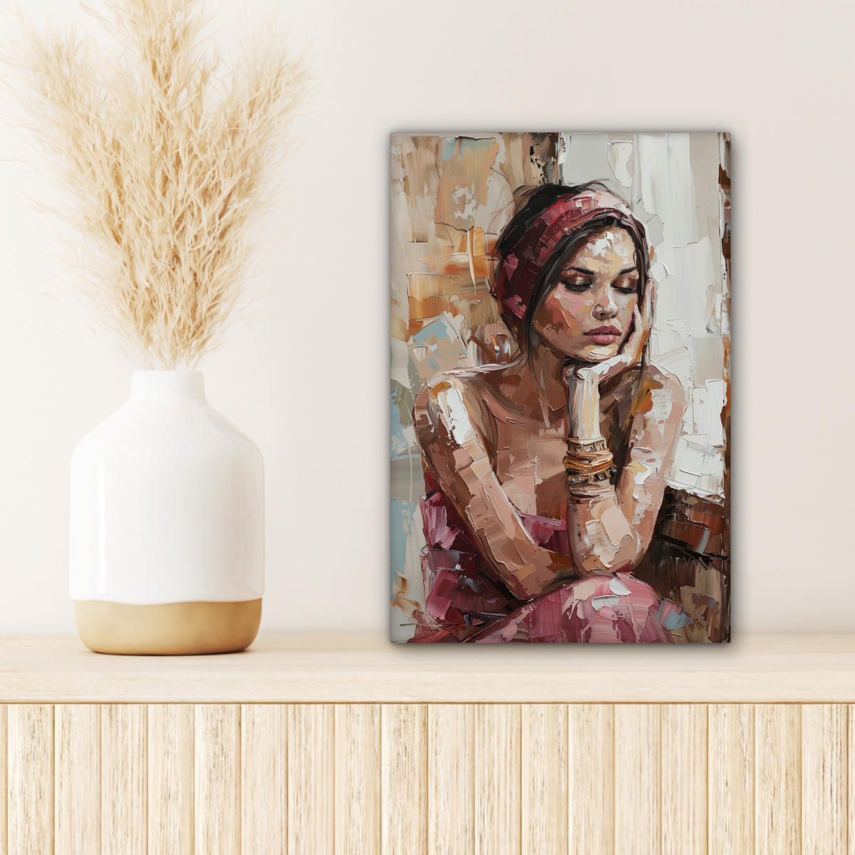 LEINWANDBILD Frau - Lackierung - Porträt - Modern Deko Wohnzimmer 20x30 cm - Altrosa, Textil (20/30cm) - MuchoWow