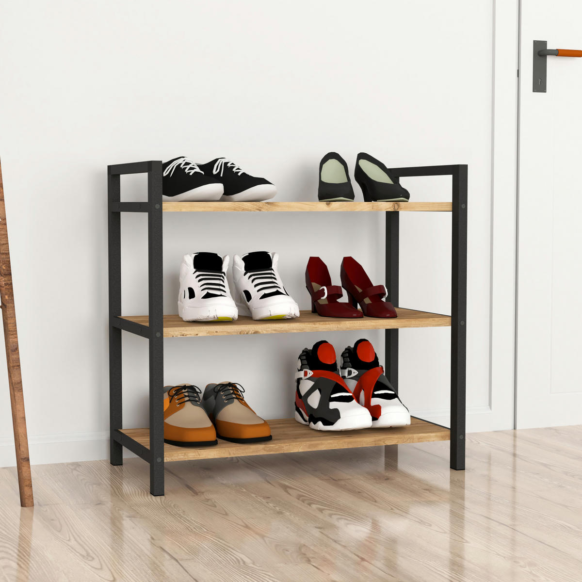 SCHUHREGAL Sømna - Eichefarben, Metall (66/70/36cm) - [en.casa]