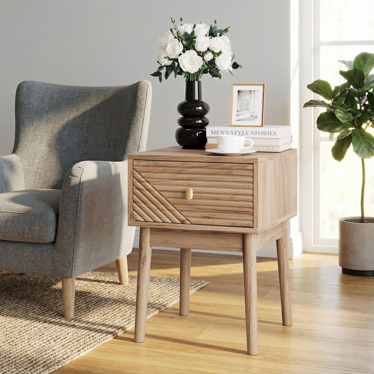 NACHTTISCH-SET (2 Stk.), MDF in Eichenoptik mit 2 Schubladen & Metallgriffen, 40/40/55 cm, Eiche - Eichefarben, Holzwerkstoff (40/55/40cm) - Redom