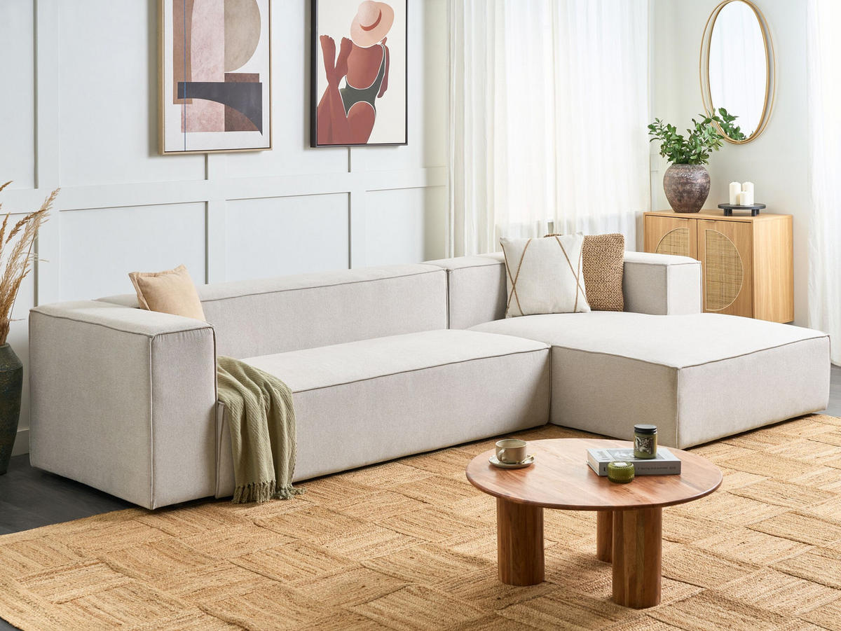 3-SITZER-ECKSOFA hellbeige rechtsseitig Vernon - Beige, Textil (330/178cm) - Beliani
