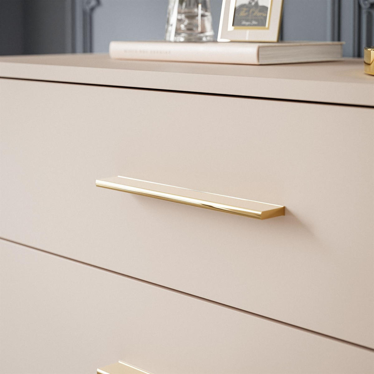 KOMMODE AURA KASCHMIR 4S mit Schubladen Goldene Beine und Griffe - Kaschmir/Goldfarben, Holzwerkstoff (95/90/40cm) - Lookway