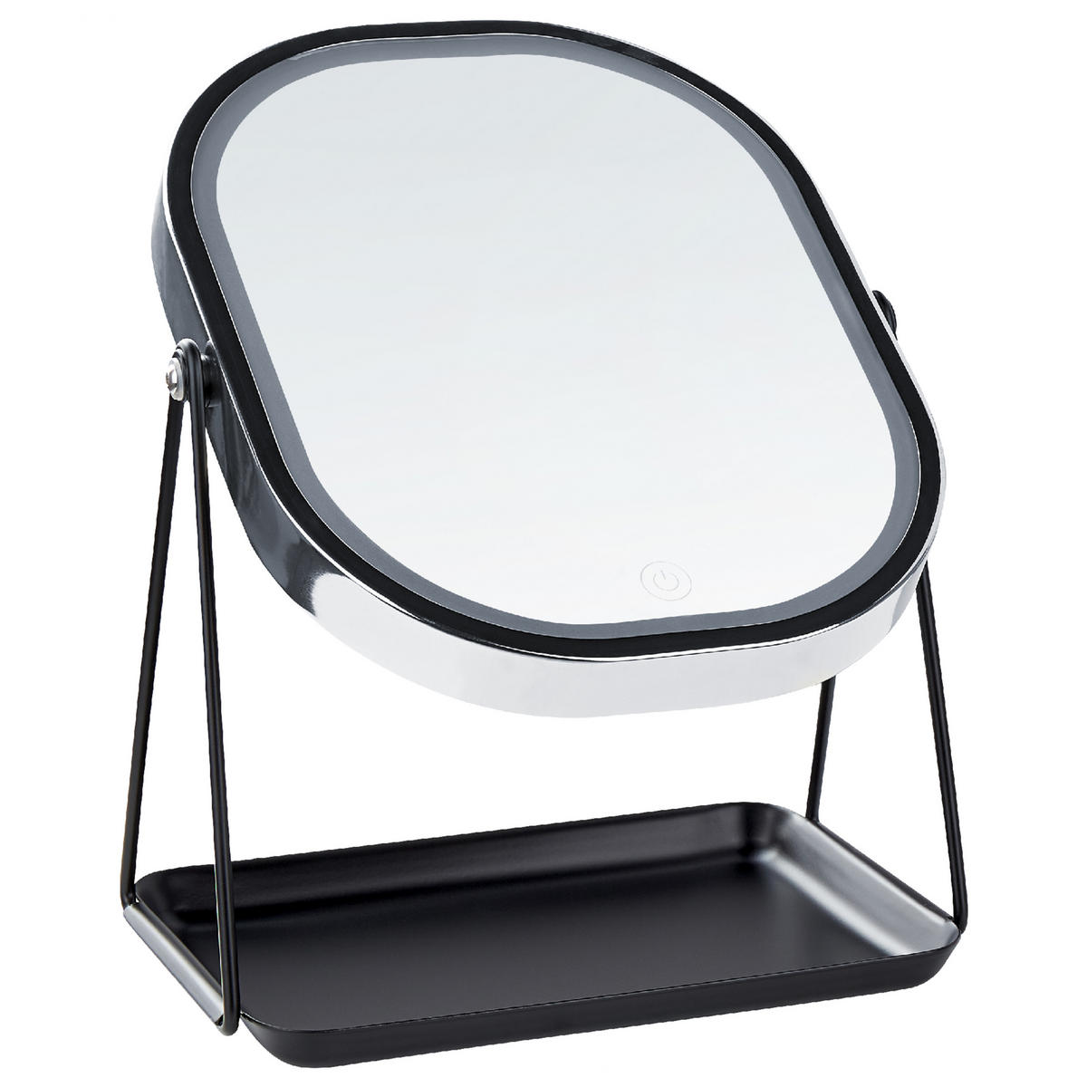 KOSMETIKSPIEGEL silber mit LED-Beleuchtung 20/22 cm Dordogne - Silberfarben/Schwarz, Metall (13/32/24cm) - Beliani