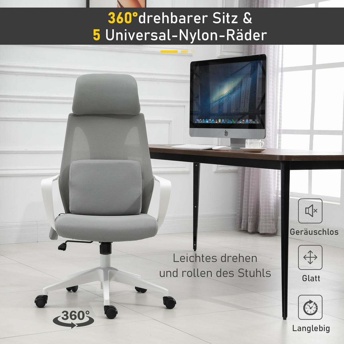 BÜROSTUHL Massagesessel Chefsessel mit Massagefunktion höhenverstellbar Grau - Grau, Kunststoff (60/122/62cm) - Vinsetto