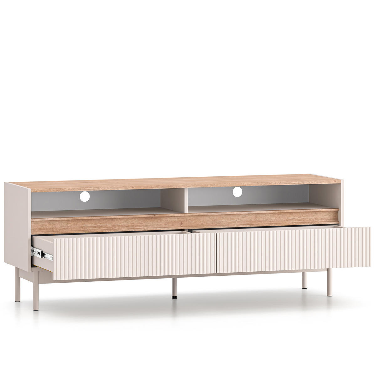 TV-LOWBOARD NALIA, Creme/Eiche - Eichefarben/Creme, Holzwerkstoff/Metall (154/55/40cm) - KONSIMO®