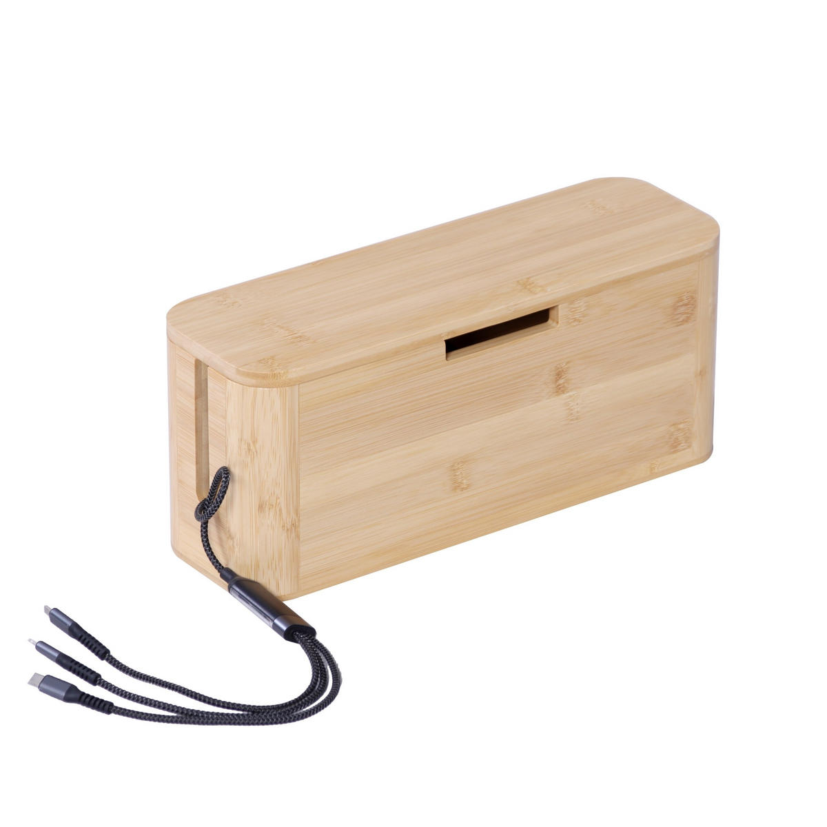 CUTIE naturală bambus pentru cabluri capac magnetic - maro deschis, lemn/metal (11/34/14.5cm) - Relaxdays