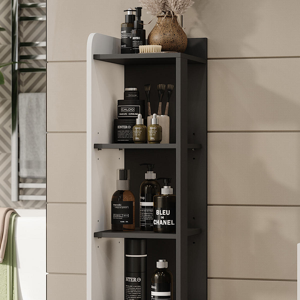 MIDISCHRANK Karen Anthrazit/Weiß 30 x 128 cm mit Fächern - Anthrazit/Weiß, Holzwerkstoff (30/128/35cm) - Vicco
