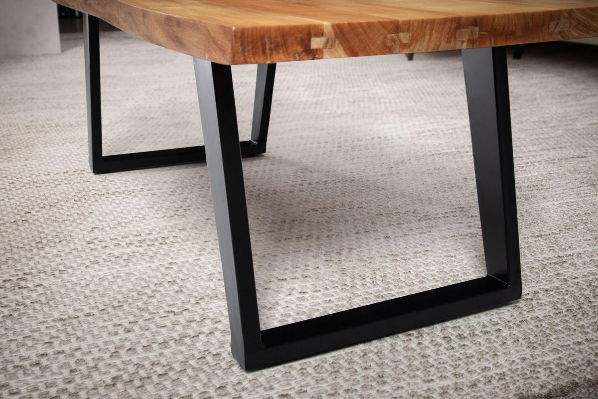 COUCHTISCH Braun Akazie Massivholz Baumkante 120x60x46 cm, Metallbeine U-Form - Schwarz/Akaziefarben, Holz/Metall (60/120/46cm) - KADIMA DESIGN