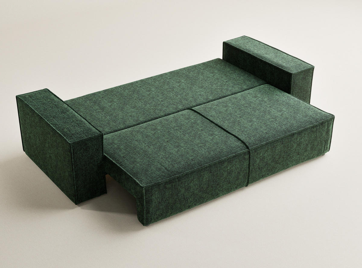 SOFA MIT SCHLAFFUNKTION Milos Dunkelgrün Chenille-Stoff - Dunkelgrün/Schwarz, Holz/Holzwerkstoff (255/70/105cm) - Maison de Reve