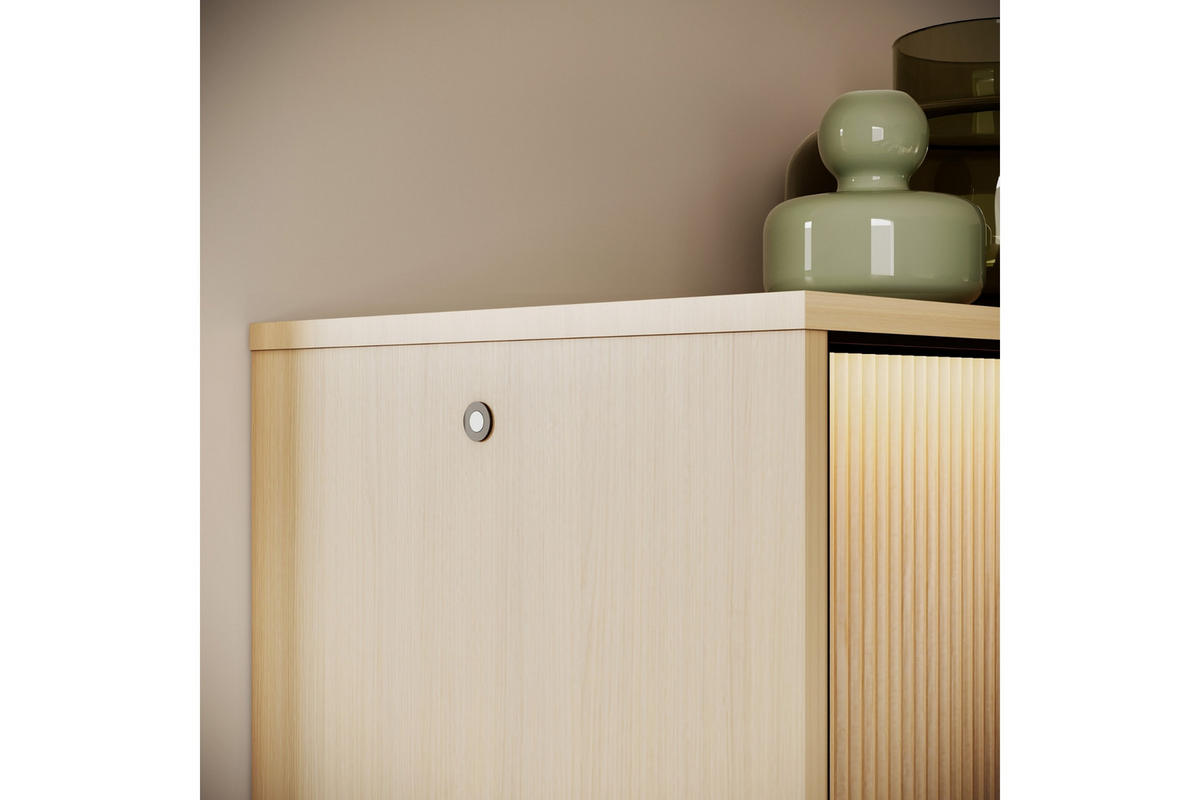 VITRINE FAVOS 01 92/157/34 cm in Eiche Vincenza hell und Schwarz mit LED - Eichefarben/Schwarz, Holzwerkstoff (92/157/34cm) - Deine Möbel 24