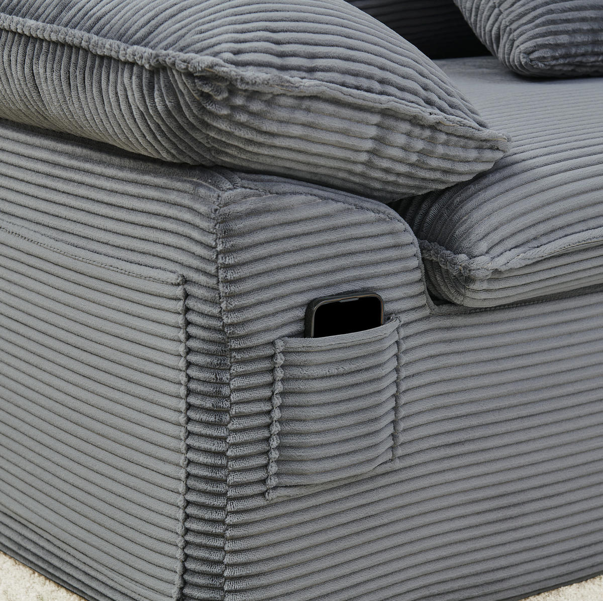 SESSEL aus Stoff mit modularem Hocker, Seitentaschen und weicher Polsterung, Hellgrau - Hellgrau, Textil (156/65/125cm) - Redom