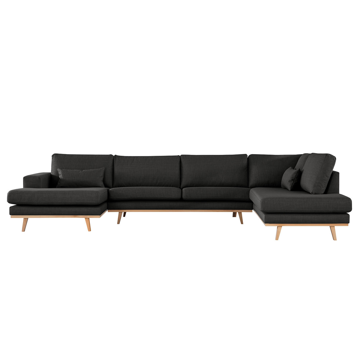 WOHNLANDSCHAFT mit Longchair - Buchefarben/Schwarz, Textil (371/81/219cm) - home24