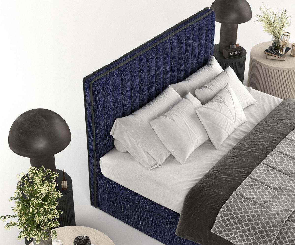 POLSTERBETT Keva mit Stauraum 120/200 cm Marineblau im Alta Stoff - Schwarz/Dunkelblau, Holz/Holzwerkstoff (120/200cm) - AltaBeds