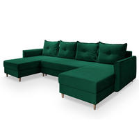 WOHNLANDSCHAFT VERNI Grün Plüsch-Stoff mit Schlaffunktion - Grün, Holz (285/91/143cm) - MASSENO