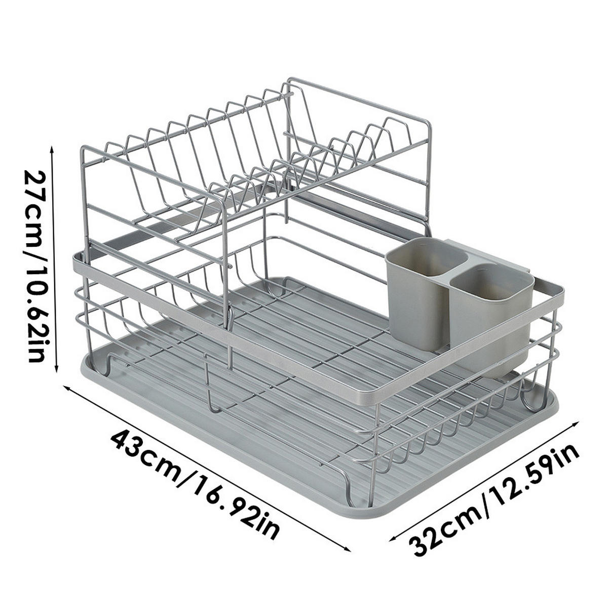 GESCHIRRABTROPFGESTELL Zweistufiges aus Eisen, PP in Silbergrau Schnelleres Trocknen Leicht zu montieren 43 x 32 x 27 cm - Silberfarben, Metall (43/27/32cm) - Livingandhome