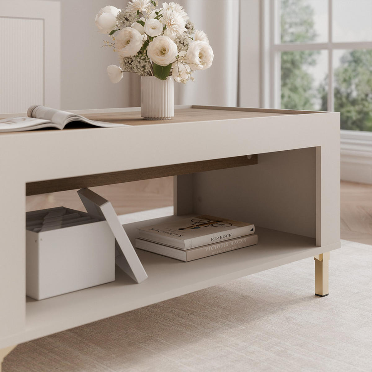 COUCHTISCH AVENA 97/56/47 cm Rechteckig, Kaschmir/Eiche - Kaschmir/Schwarz, Holzwerkstoff/Metall (56/97/47cm) - Idohome