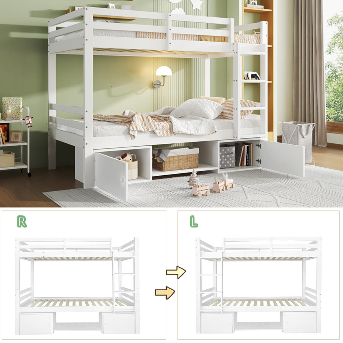 ETAGENBETT 90/200 cm aus Kiefer und MDF mit Regalen und Schließfächern Weiß - Weiß, Holz (90/200cm) - Modenvie