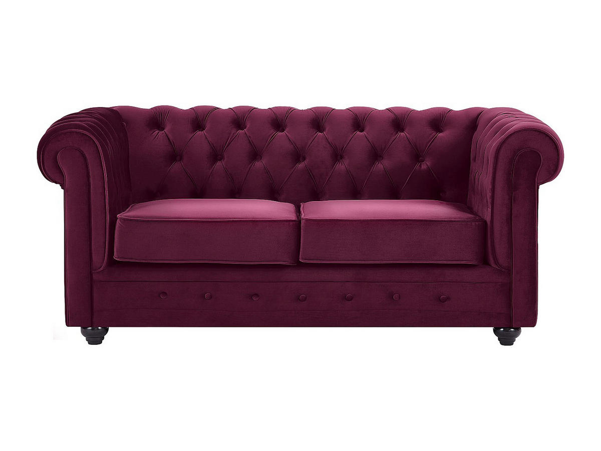 SOFA 2-Sitzer - Samt - Purpur - CHESTERFIELD - Bordeaux, Textil (168/72/88cm) - Vente-Unique