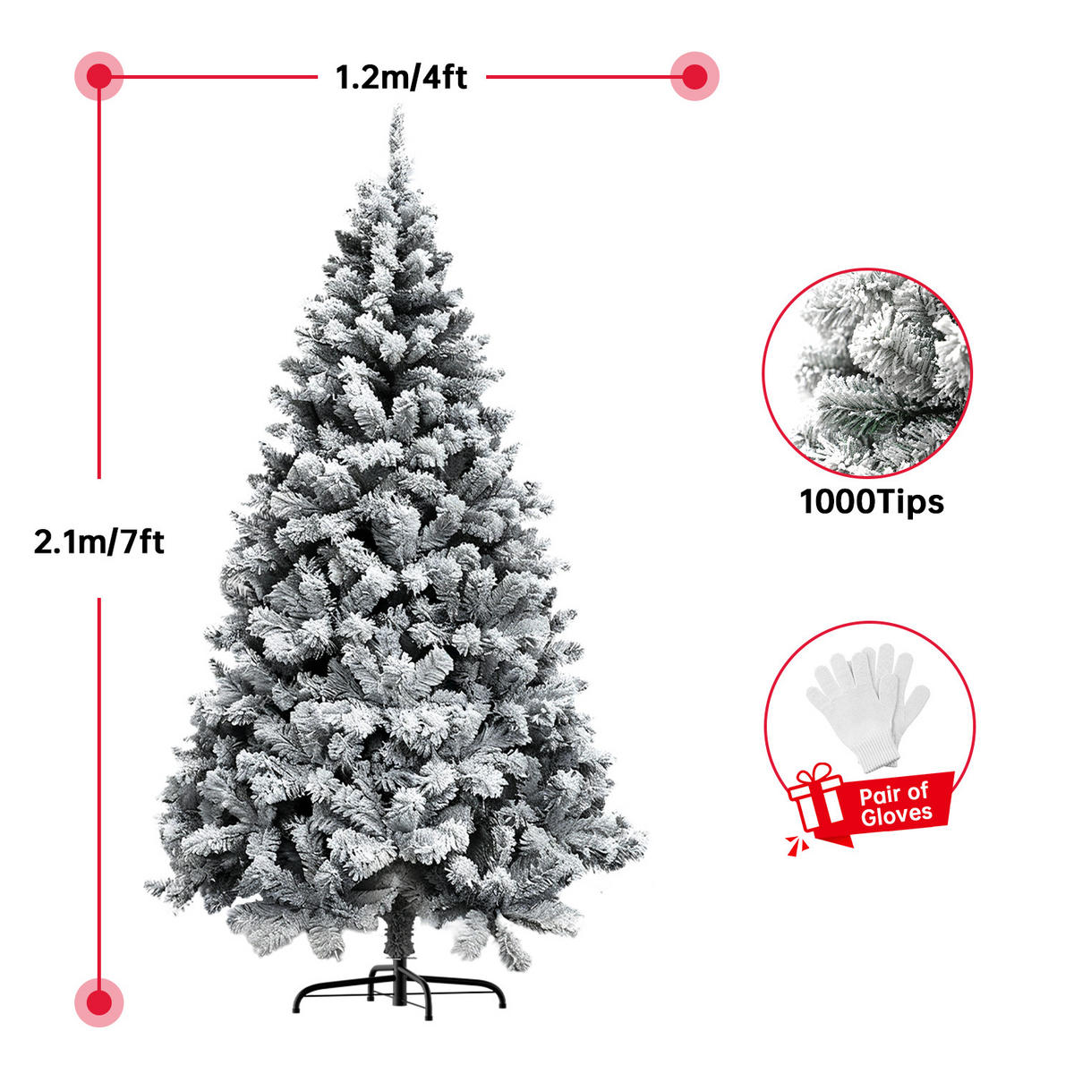 WEIHNACHTSBAUM Grün 180 cm Flocked Schneeoptik stabiler Metallständer - Grün, Metall (34cm) - Rattrix