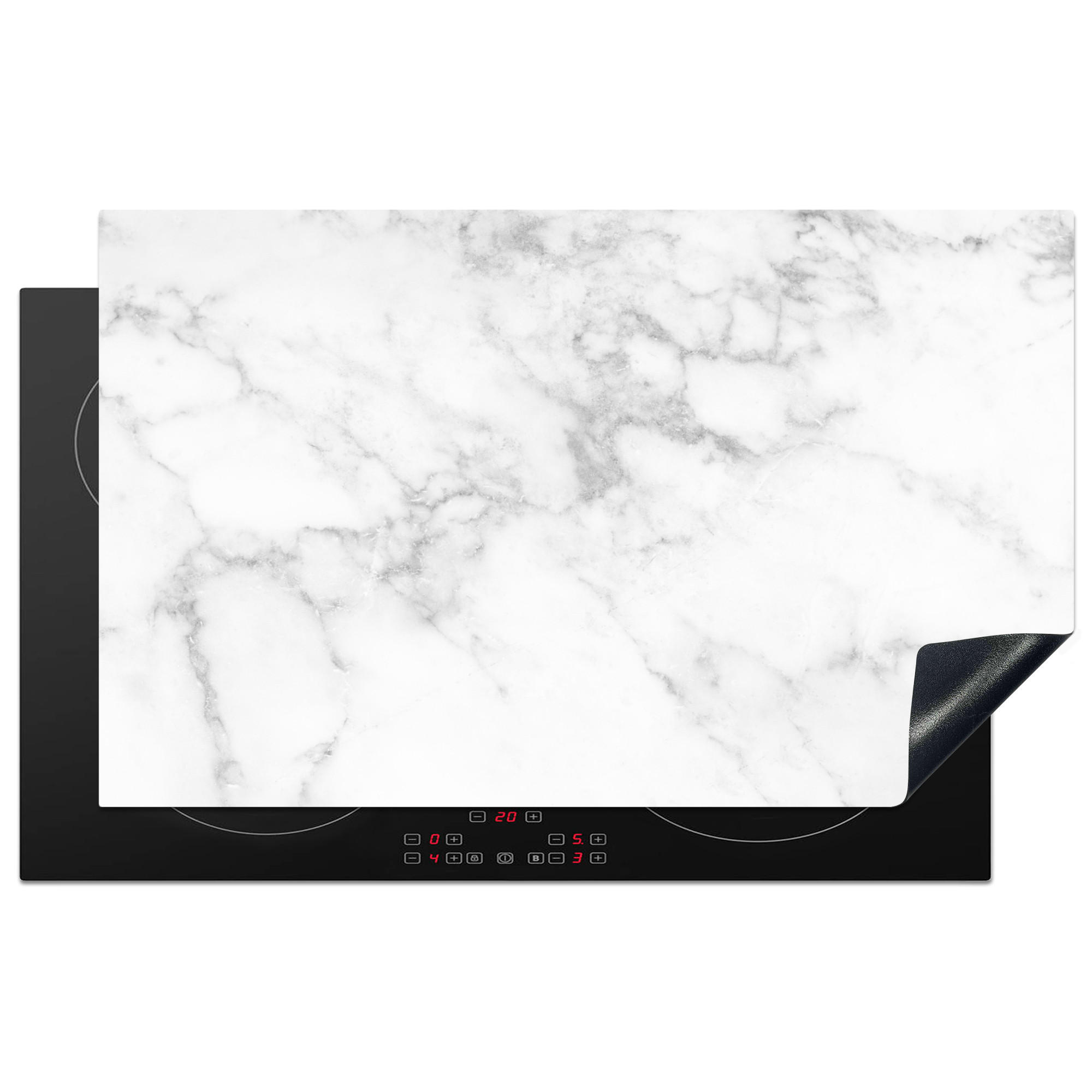 HERDABDECKPLATTE Marmor - Grau - Weiß - Strukturierter Marmor 85x52 cm - Weiß, Kunststoff (85/0.2/52cm) - MuchoWow