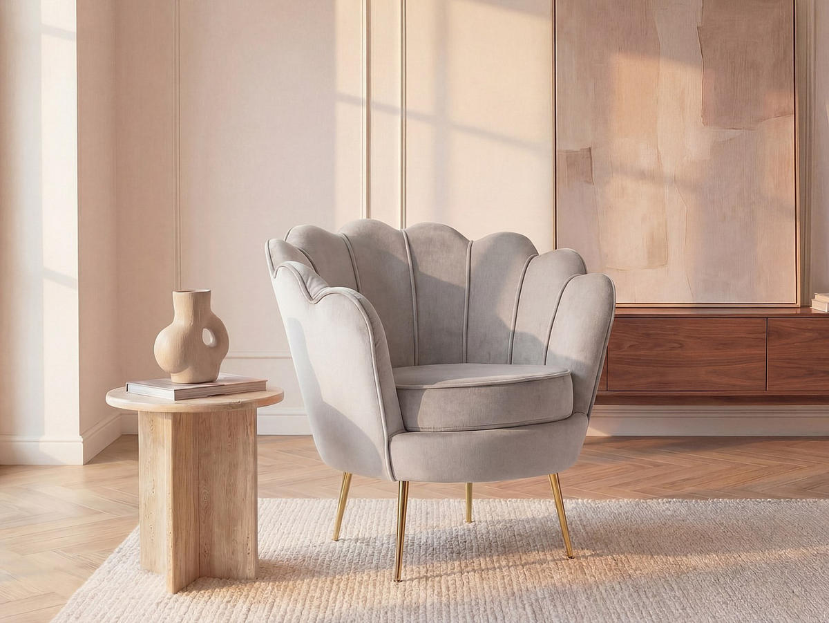 SESSEL mit gerader Rückenlehne - 1 -Sitzer - Samt - taupe - DANDELION - Braun, Textil (78/76.5/75cm) - Vente-Unique