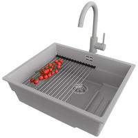 UNTERBAUSPÜLE GRANIT Praga, 2-er set Grau 56/47 cm 1 Becken + Küchenarmatur 32/20 cm + Ablauf-Set + Aufrollbare Abtropffläche ab 60er Unterschrank - Chromfarben/Grau, Kunststoff (56/20/47cm) - Primagran