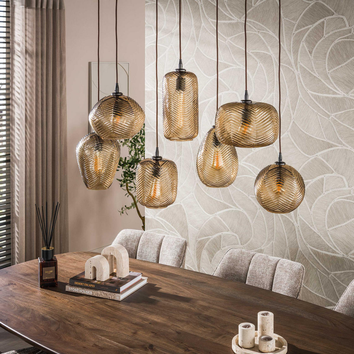 HÄNGELEUCHTE Chevron Braun 40/96/150 cm - Braun, Glas (40/96/150cm) - Hoyz Collection
