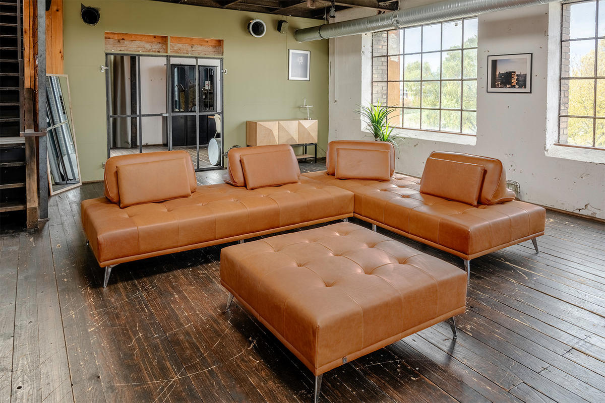 MODULSOFA MIT HOCKER WIOLO 3ER SET Braun Leder - Dunkelbraun/Silberfarben, Leder/Metall (350/83/350cm) - KAWOLA