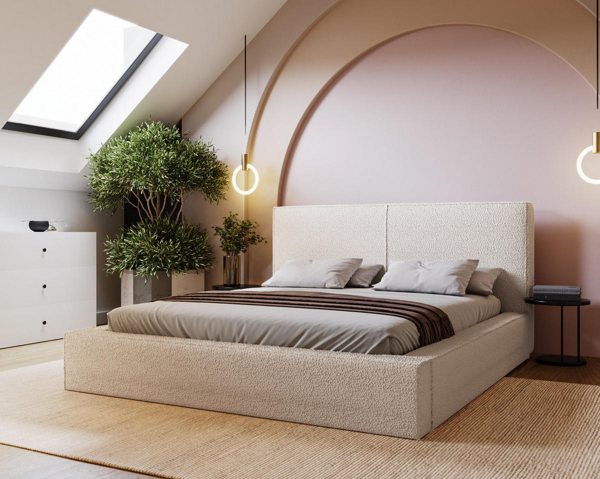 POLSTERBETT 180x200 Morin mit Bettkasten, Boucle, Creme - Creme, Holz/Textil (180/200cm) - Emporius