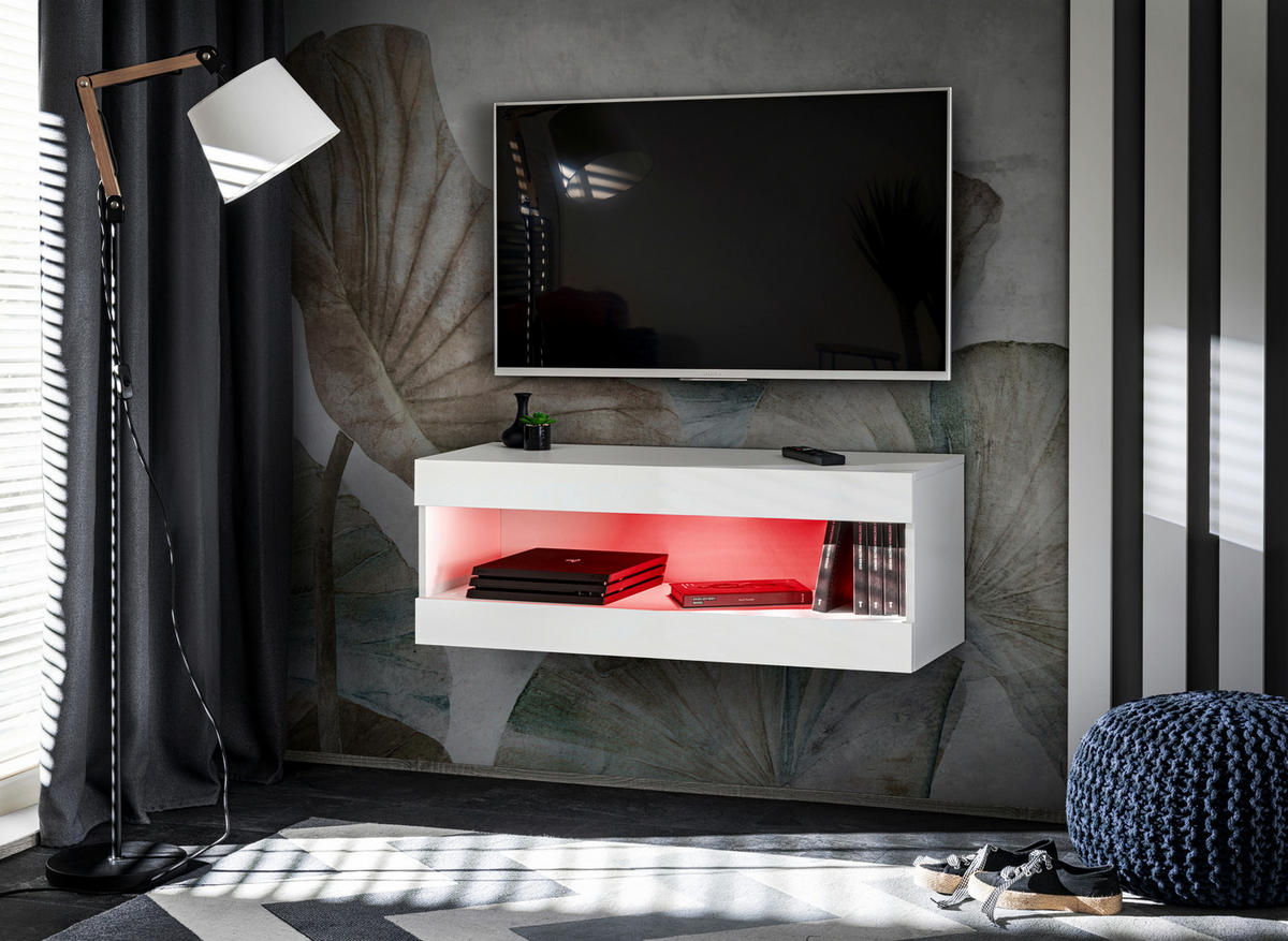 HÄNGEBOARD TV TIVOLI RTV2+RGB Offener Raum Weiß + Weiß - Weiß, Glas/Holzwerkstoff (100/36/35cm) - Komodee
