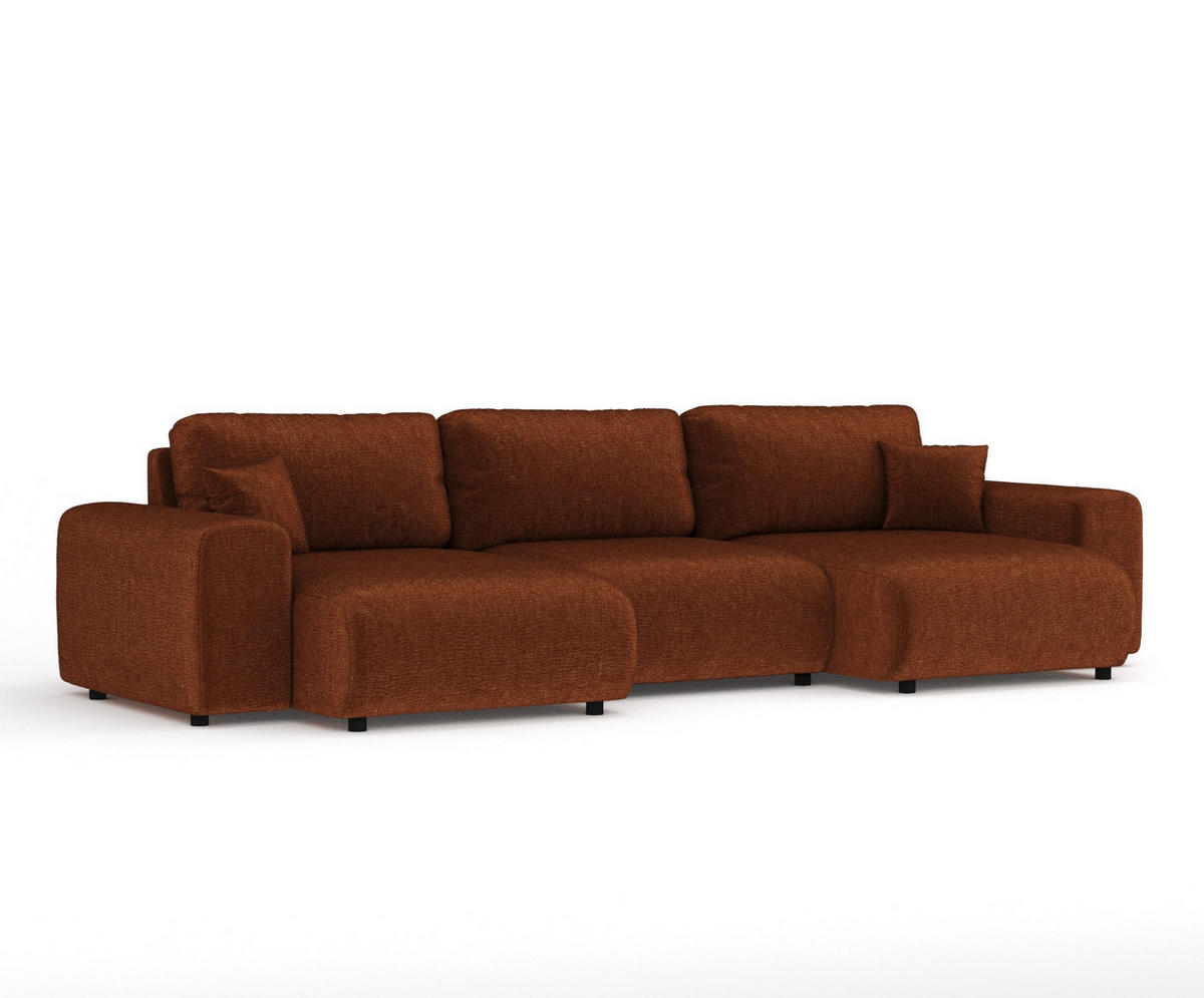PANORAMASOFA Zanzibar Dunkelorange Chenille - Dunkelorange/Schwarz, Holz/Holzwerkstoff (325/79/144cm) - Maison de Reve