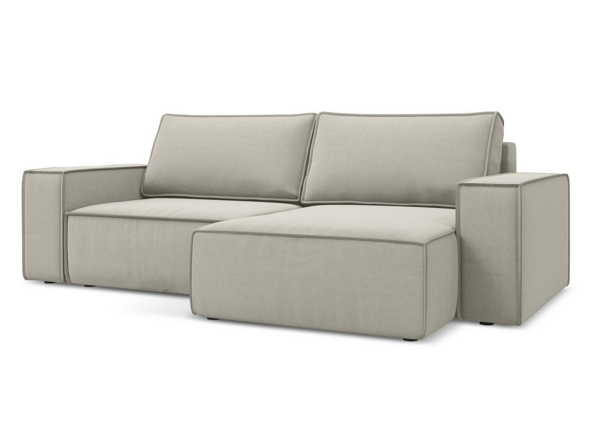 ECKSOFA mit Schlaffunktion Samt Stoff Creme - Perlmutt/Creme, Kunststoff/Textil (257/148cm) - Makamii