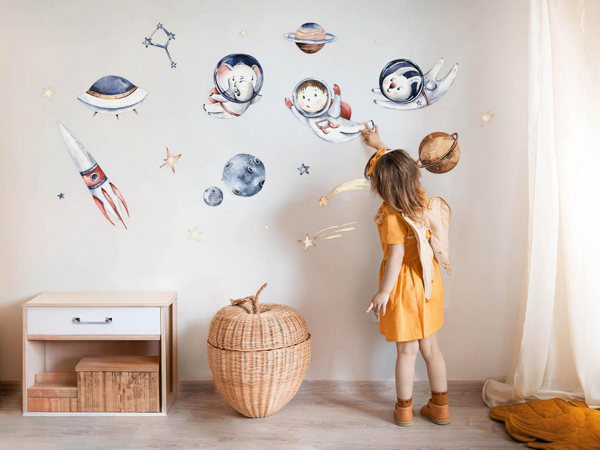 WANDAUFKLEBER 80x137cm - Kleine Astronauten - Multicolor, Kunststoff (80/137/0.1cm) - Wallfluent