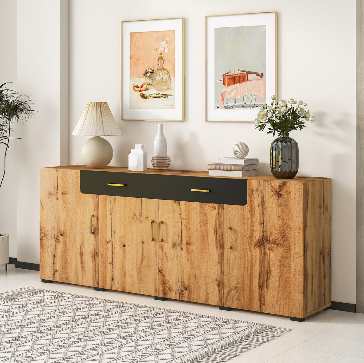 SIDEBOARD 208/39.5/80 cm Braun aus Spanplatte mit 4 Türen und 2 Schubladen - Braun, Holzwerkstoff (39.5/80/208cm) - OKMYHOME
