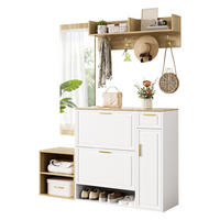 SCHUHSCHRANK aus Spanplatte 139,5x35x166cm in Weiß mit 4-teiligem - Weiß, Holzwerkstoff (139.5/166/35cm) - Modfu