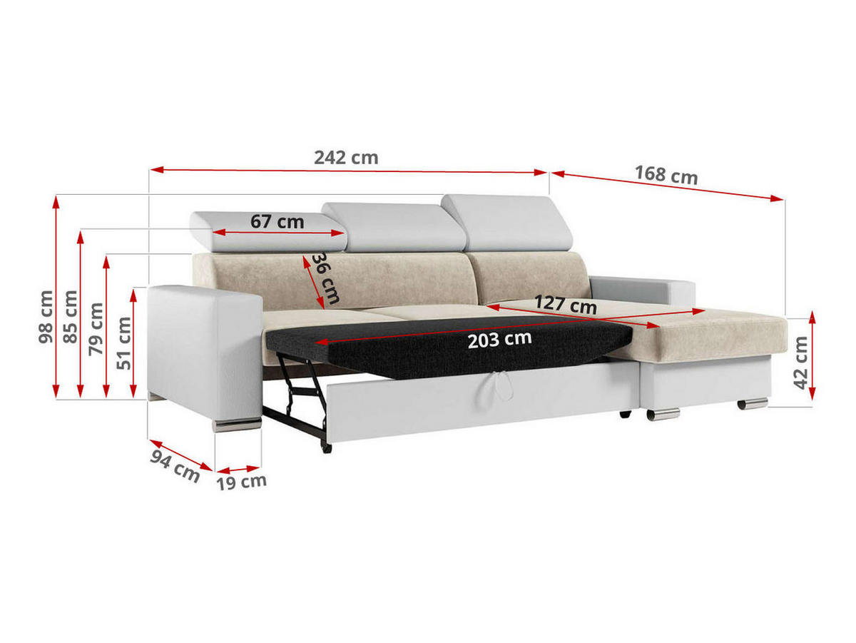 ECKSOFA FOX-L Beige/Weiß - Beige/Silberfarben, Kunststoff/Textil (242/168cm) - MKS