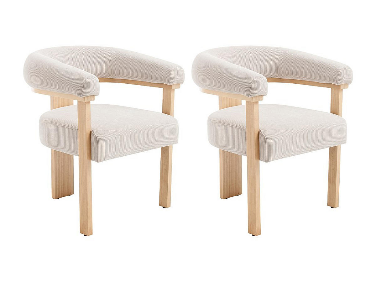 STUHL mit Armlehnen 2er-Set - Cord & Kautschukholz natur - Beige - LIVELIA - Beige, Textil (60/78/64cm) - Vente-Unique