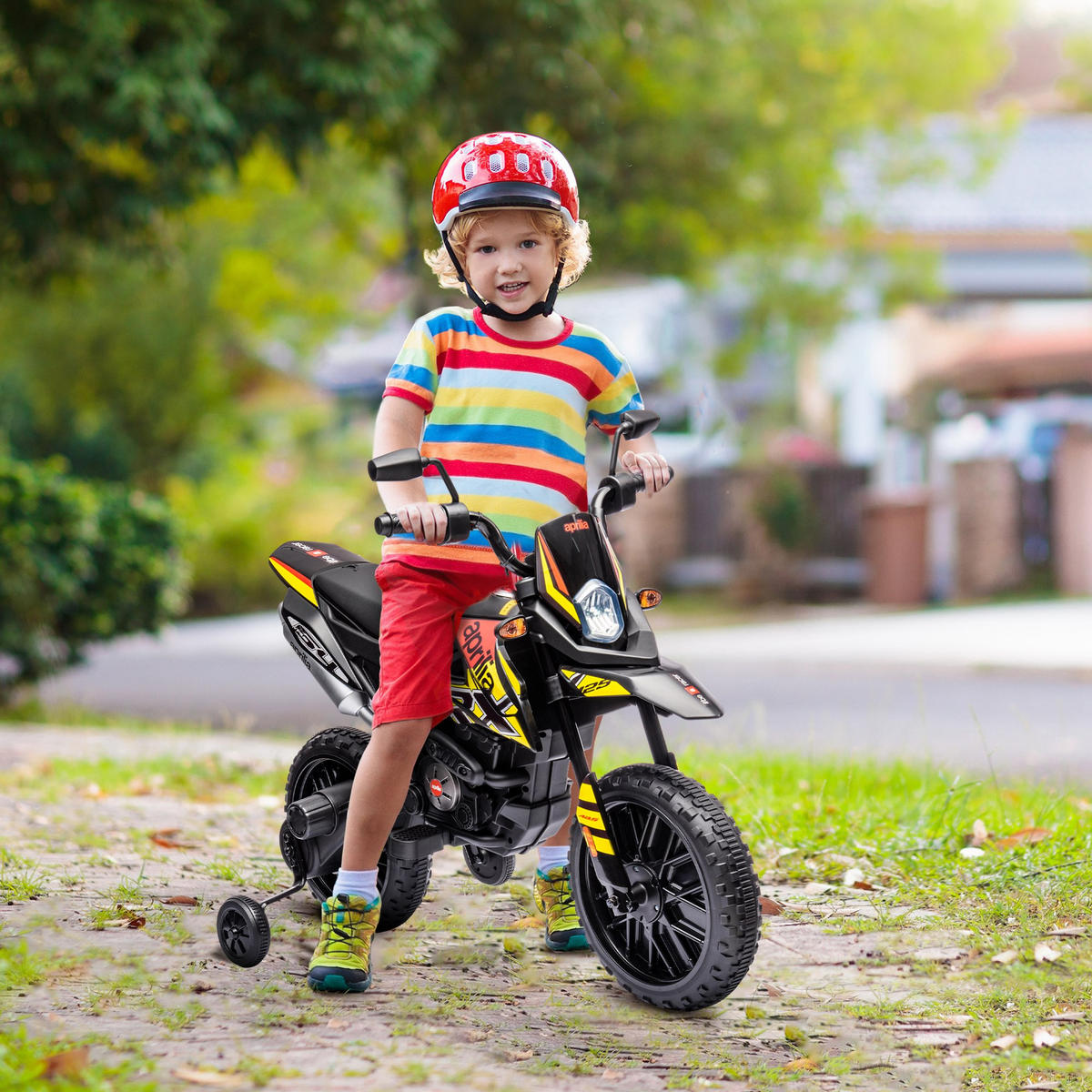 KINDER Elektro-Motorrad, 12V Kindermotorrad mit Musik, 6 km/h Kinderfahrzeug - Gelb, Metall (106.5/56/80cm) - AIYAPLAY